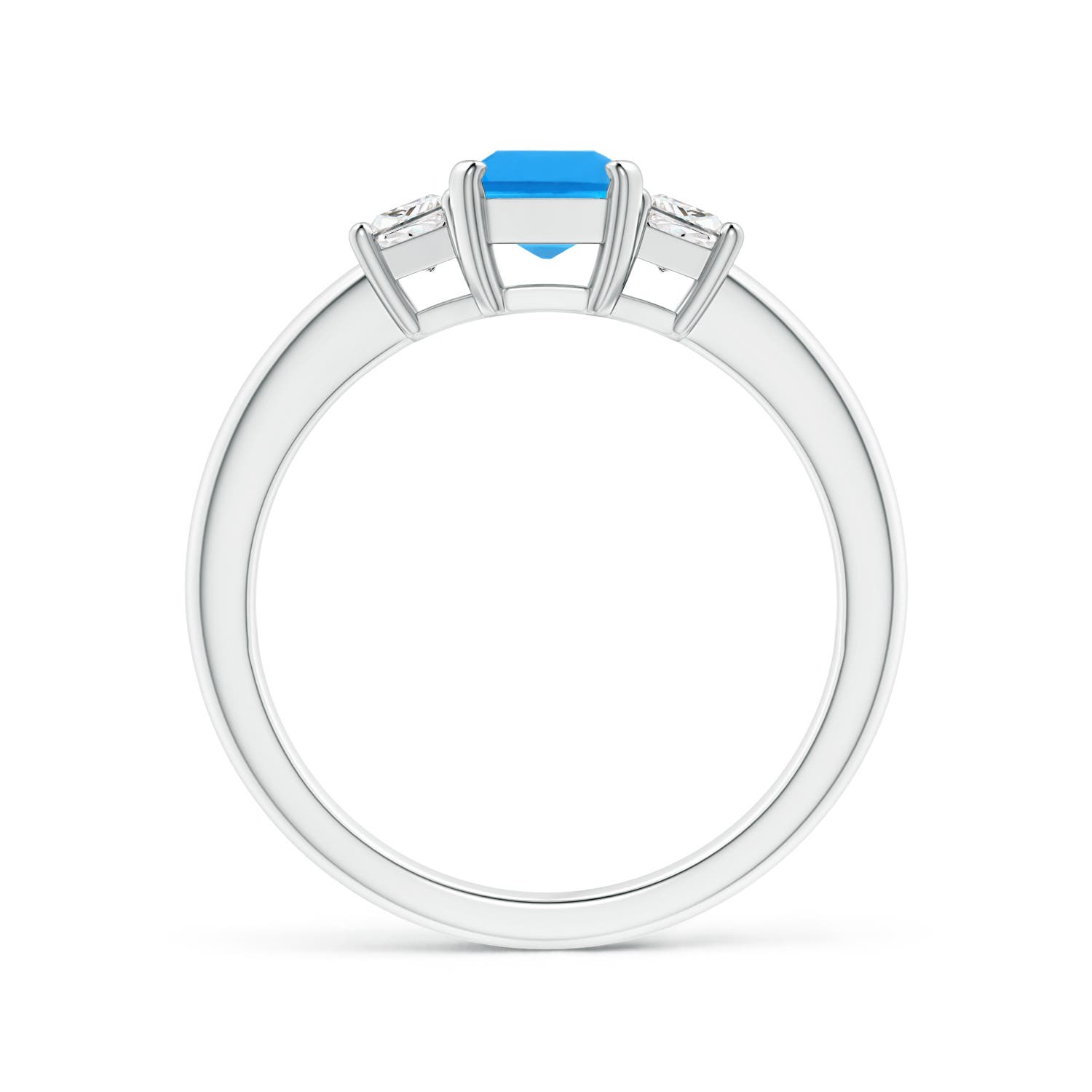 7x5mm AAAA Swiss Blue Topaz and Diamond Three Stone Ring in P950 Platinum