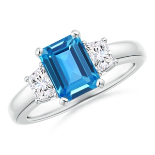 8x6mm AAAA Swiss Blue Topaz and Diamond Three Stone Ring in P950 Platinum