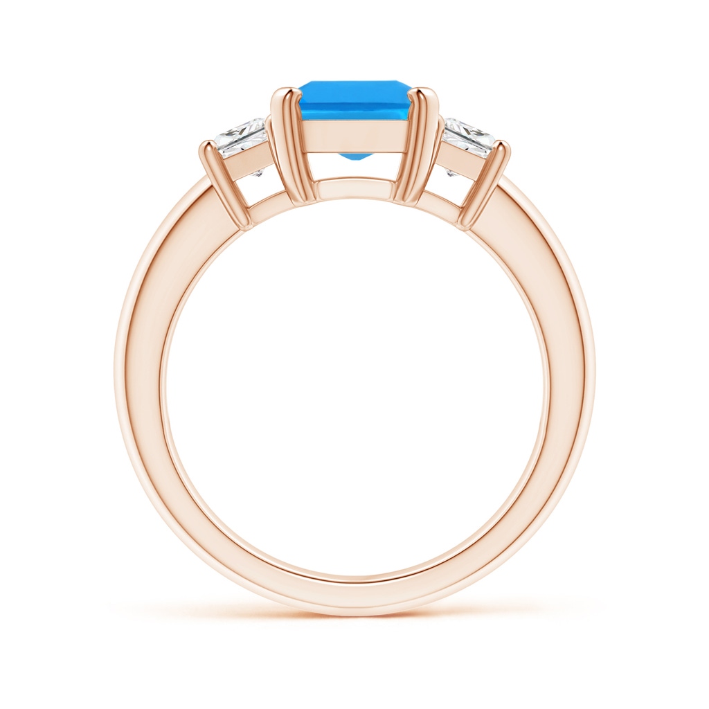 9x7mm AAAA Swiss Blue Topaz and Diamond Three Stone Ring in 10K Rose Gold - side 199