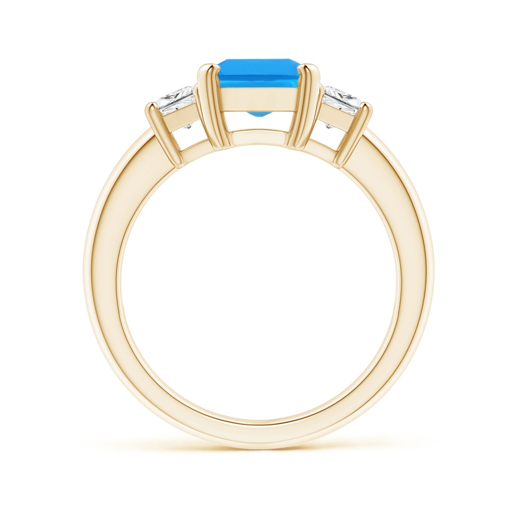 9x7mm AAAA Swiss Blue Topaz and Diamond Three Stone Ring in 10K Yellow Gold - side 199