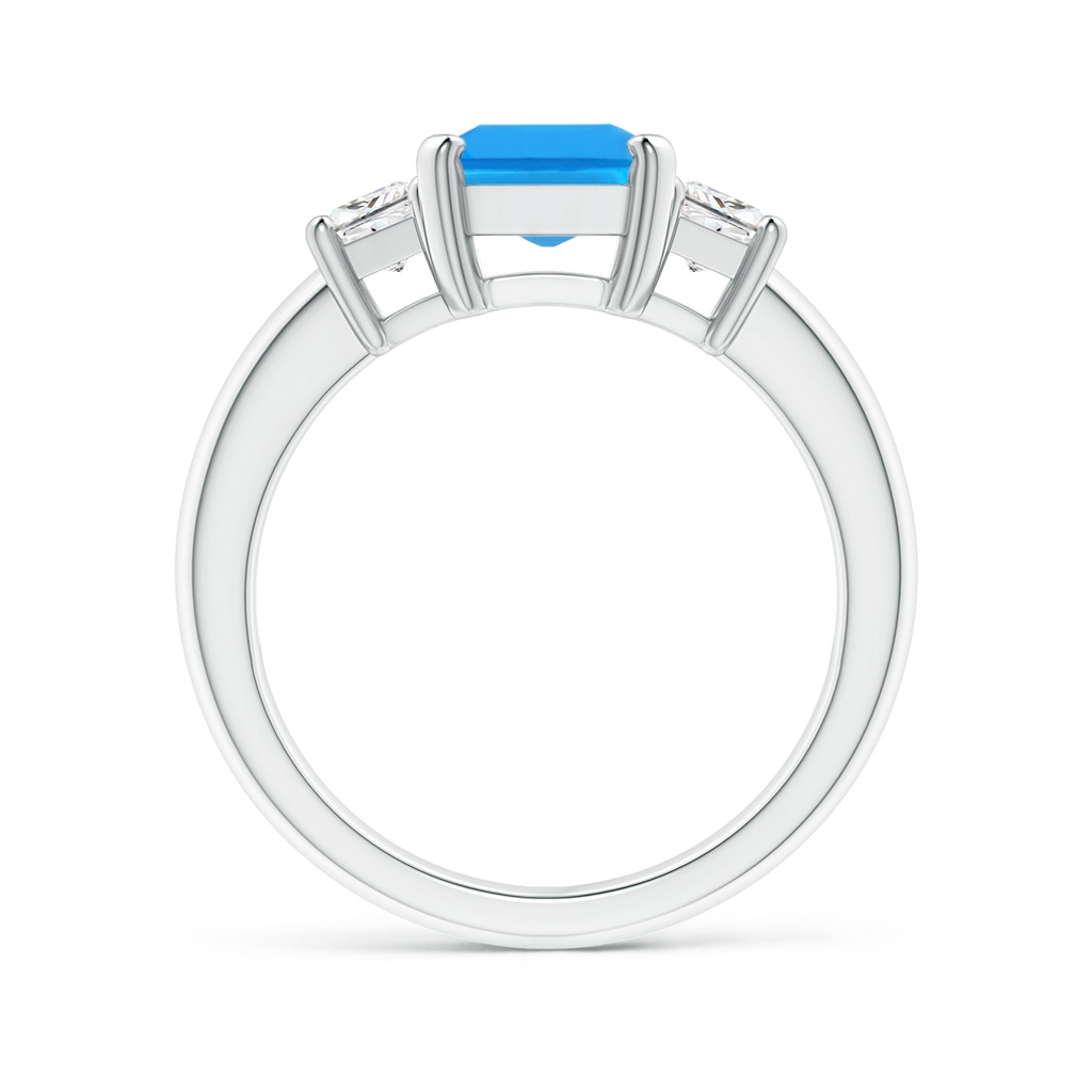 9x7mm AAAA Swiss Blue Topaz and Diamond Three Stone Ring in P950 Platinum - side 199