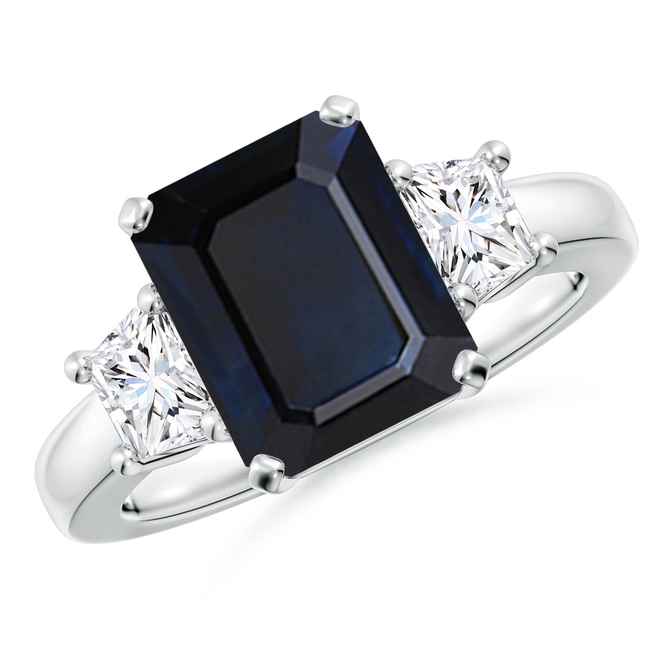 10x8mm A Blue Sapphire and Diamond Three Stone Ring in P950 Platinum 