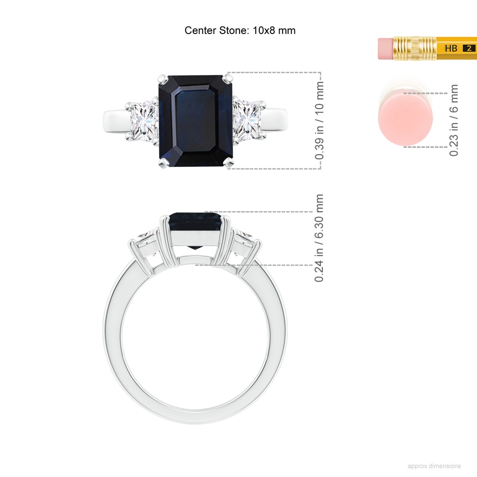 10x8mm A Blue Sapphire and Diamond Three Stone Ring in P950 Platinum ruler