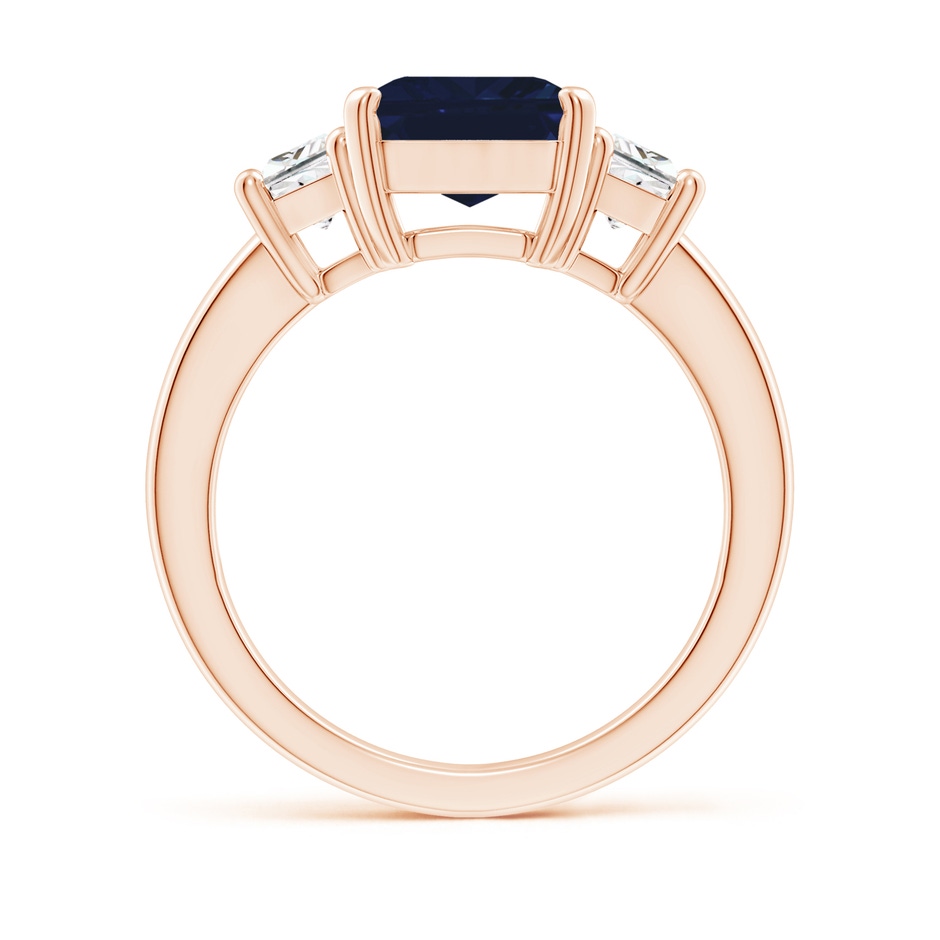 10x8mm AA Blue Sapphire and Diamond Three Stone Ring in Rose Gold side 199