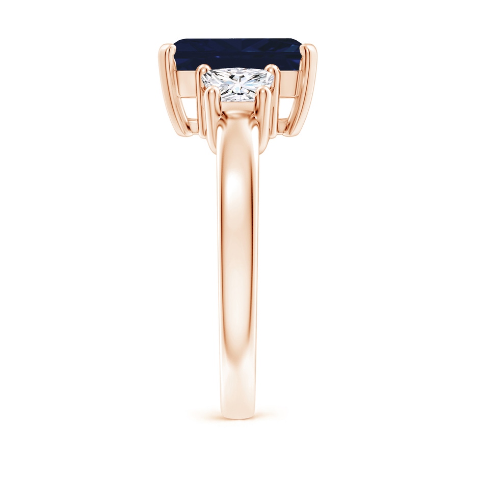 10x8mm AA Blue Sapphire and Diamond Three Stone Ring in Rose Gold side 299