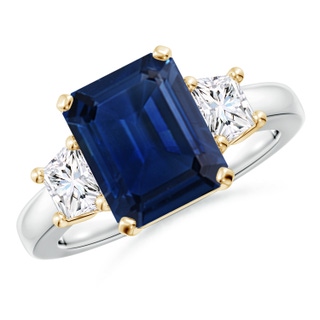 10x8mm AAA Blue Sapphire and Diamond Three Stone Ring in 10K White Gold 10K Yellow Gold