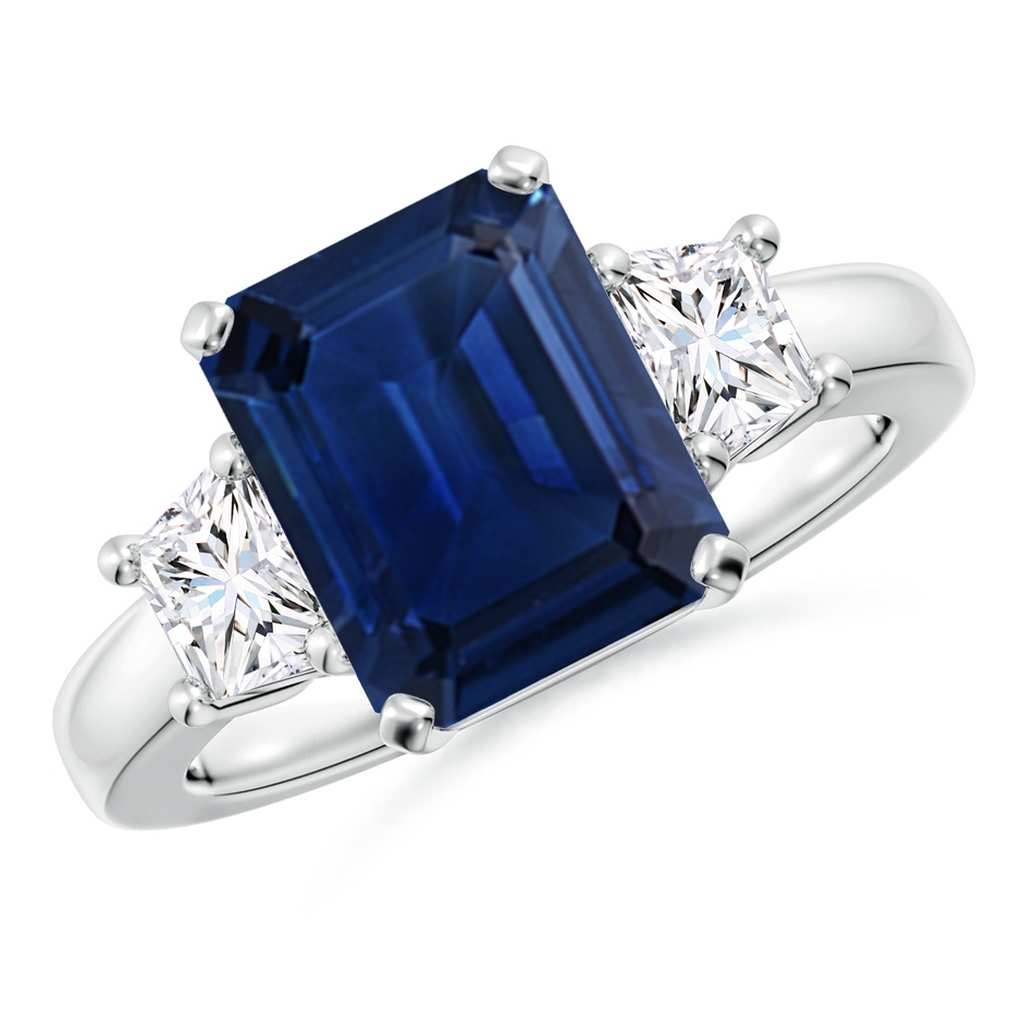 10x8mm AAA Blue Sapphire and Diamond Three Stone Ring in P950 Platinum 