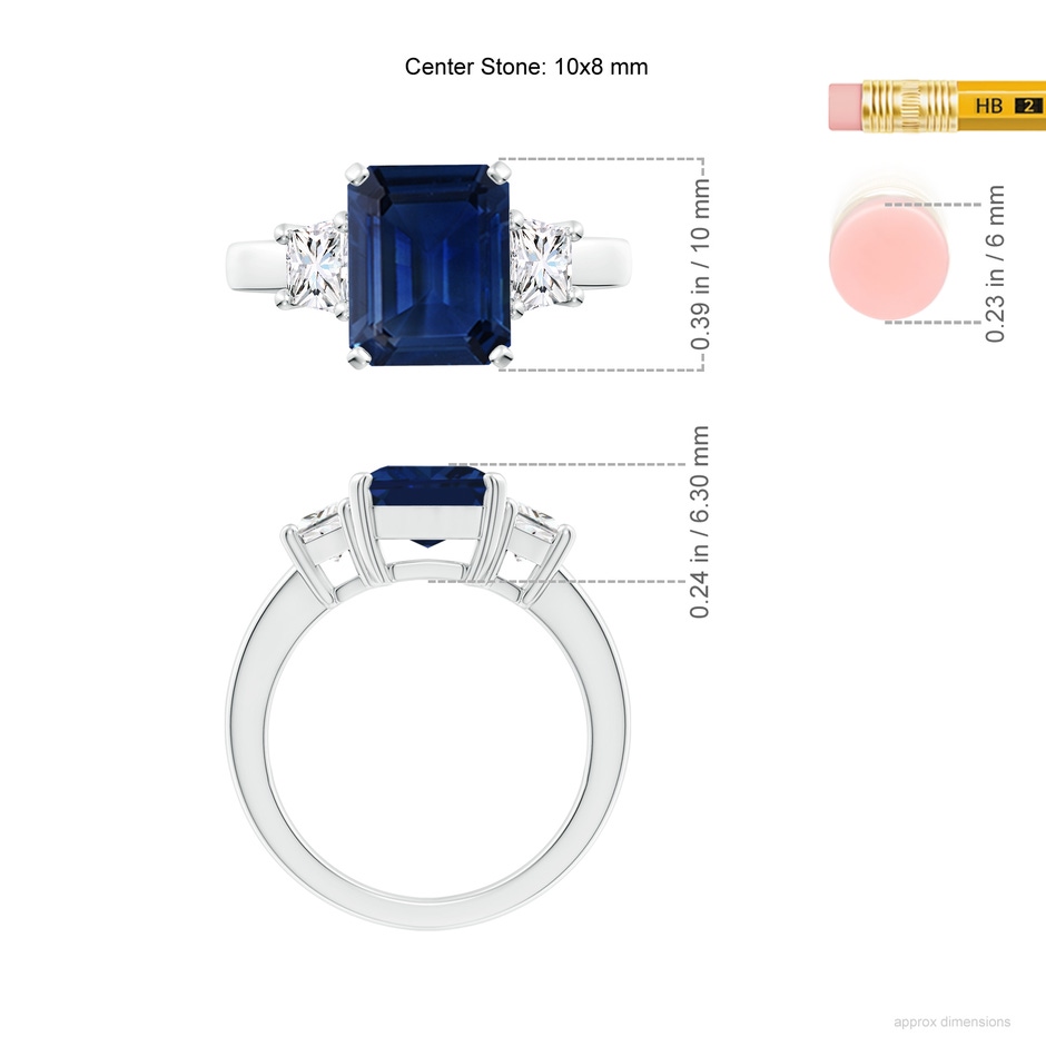 10x8mm AAA Blue Sapphire and Diamond Three Stone Ring in P950 Platinum ruler