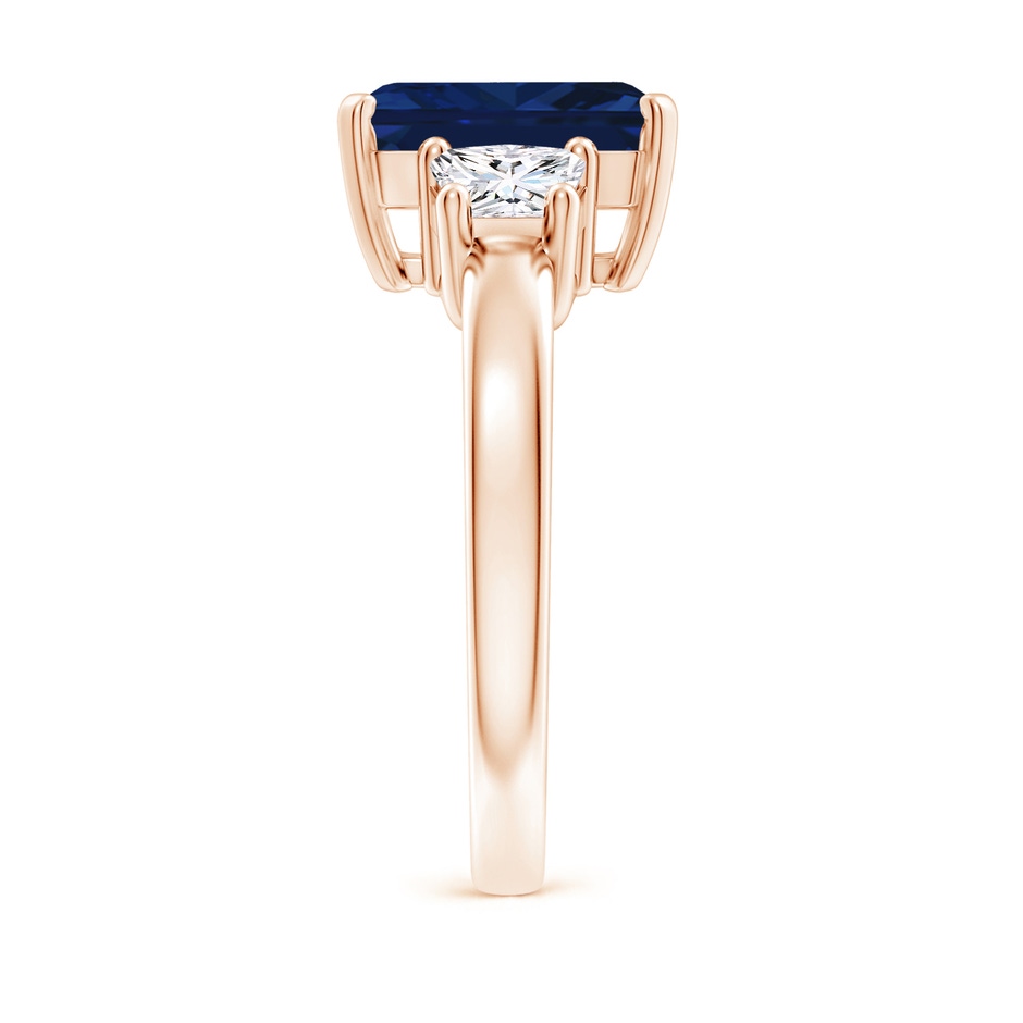 10x8mm AAA Blue Sapphire and Diamond Three Stone Ring in Rose Gold side 299