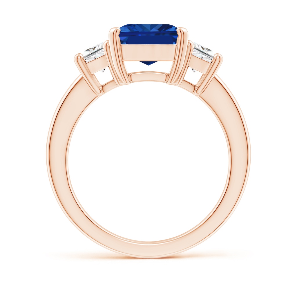 10x8mm Lab-Grown Blue Sapphire and Diamond Three Stone Ring in Rose Gold - side 199
