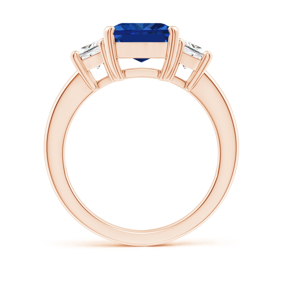 10x8mm AAAA Blue Sapphire and Diamond Three Stone Ring in Rose Gold side 199