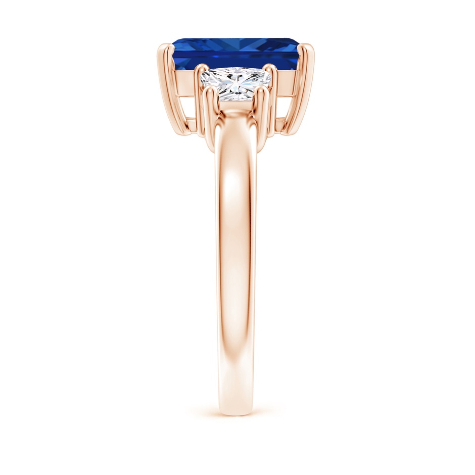 10x8mm AAAA Blue Sapphire and Diamond Three Stone Ring in Rose Gold side 299