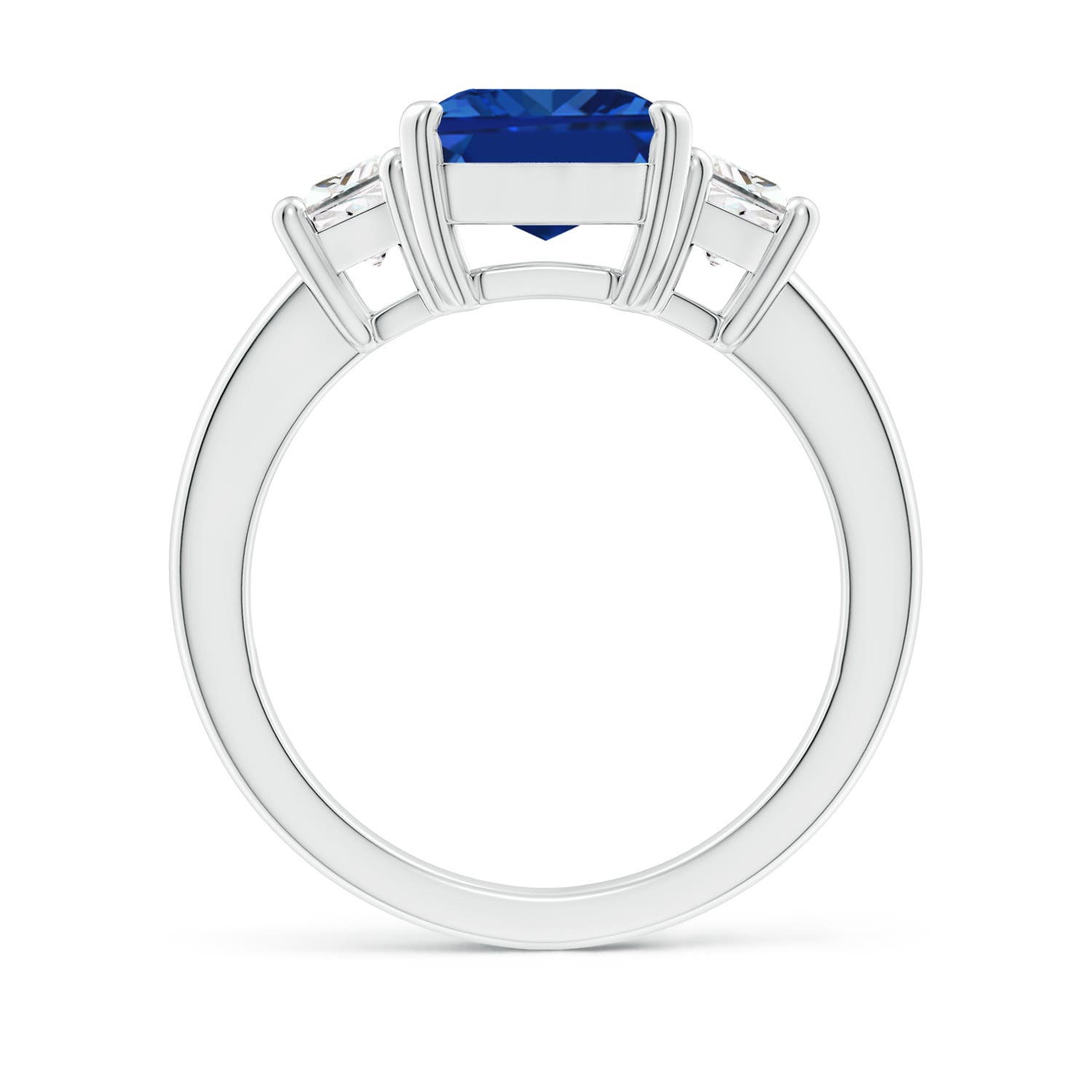 10x8mm AAAA Blue Sapphire and Diamond Three Stone Ring in White Gold