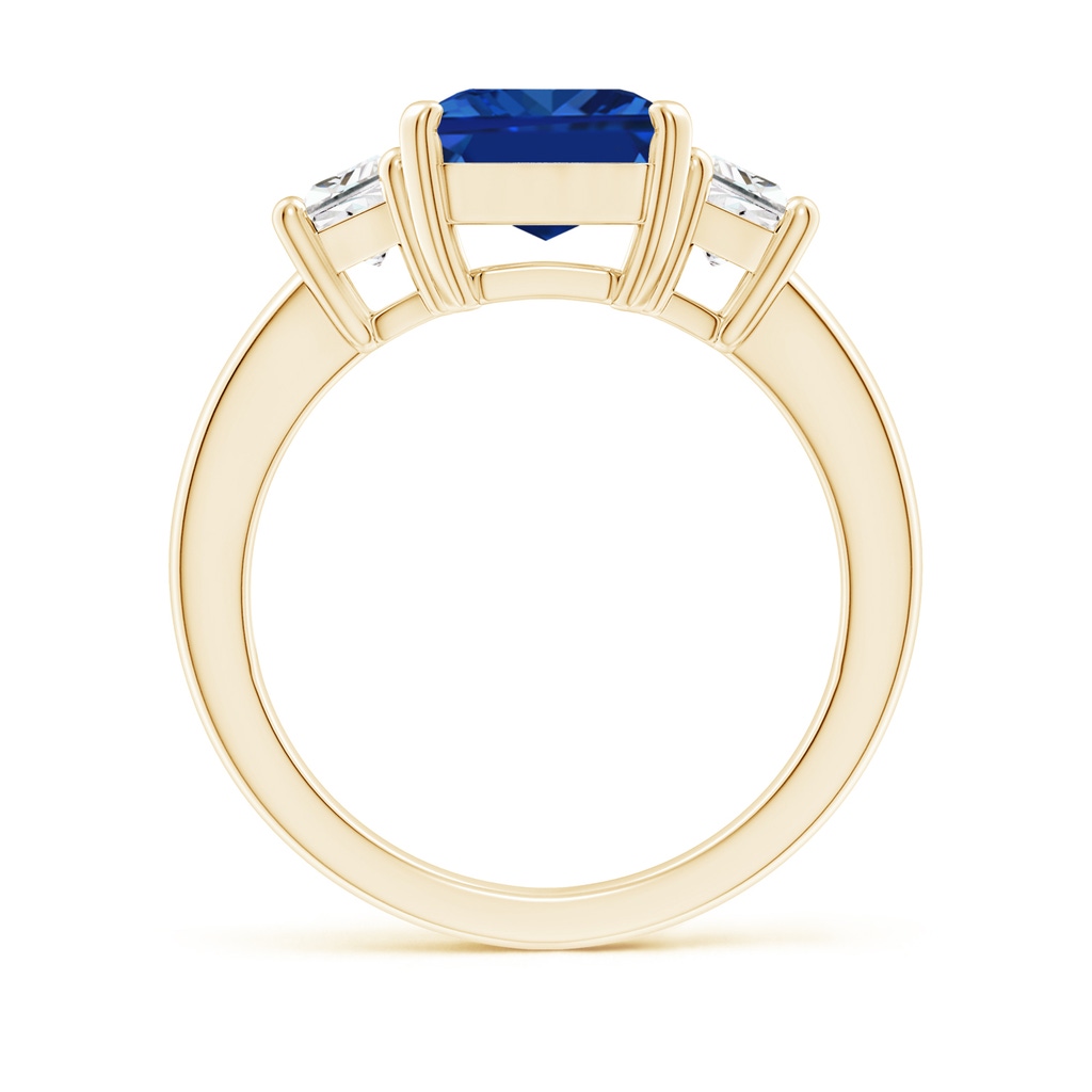 10x8mm Lab-Grown Blue Sapphire and Diamond Three Stone Ring in Yellow Gold - side 199