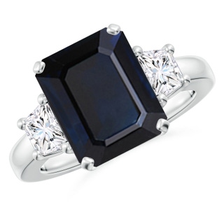12x10mm A Blue Sapphire and Diamond Three Stone Ring in P950 Platinum