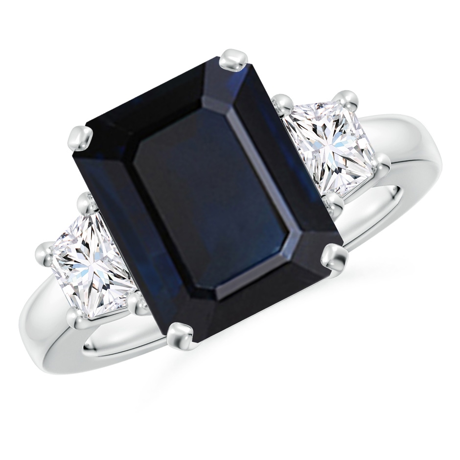 12x10mm A Blue Sapphire and Diamond Three Stone Ring in P950 Platinum 