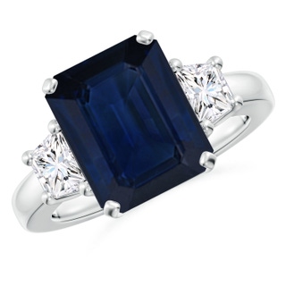 12x10mm AA Blue Sapphire and Diamond Three Stone Ring in P950 Platinum