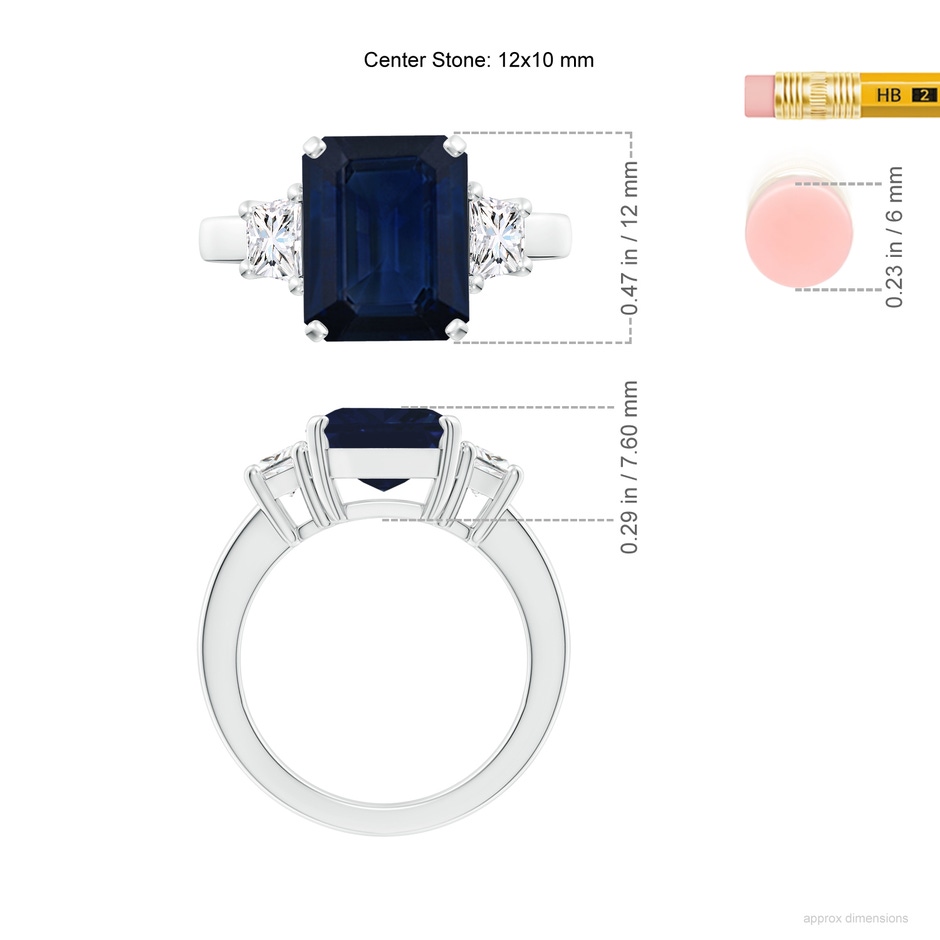 12x10mm AA Blue Sapphire and Diamond Three Stone Ring in P950 Platinum ruler