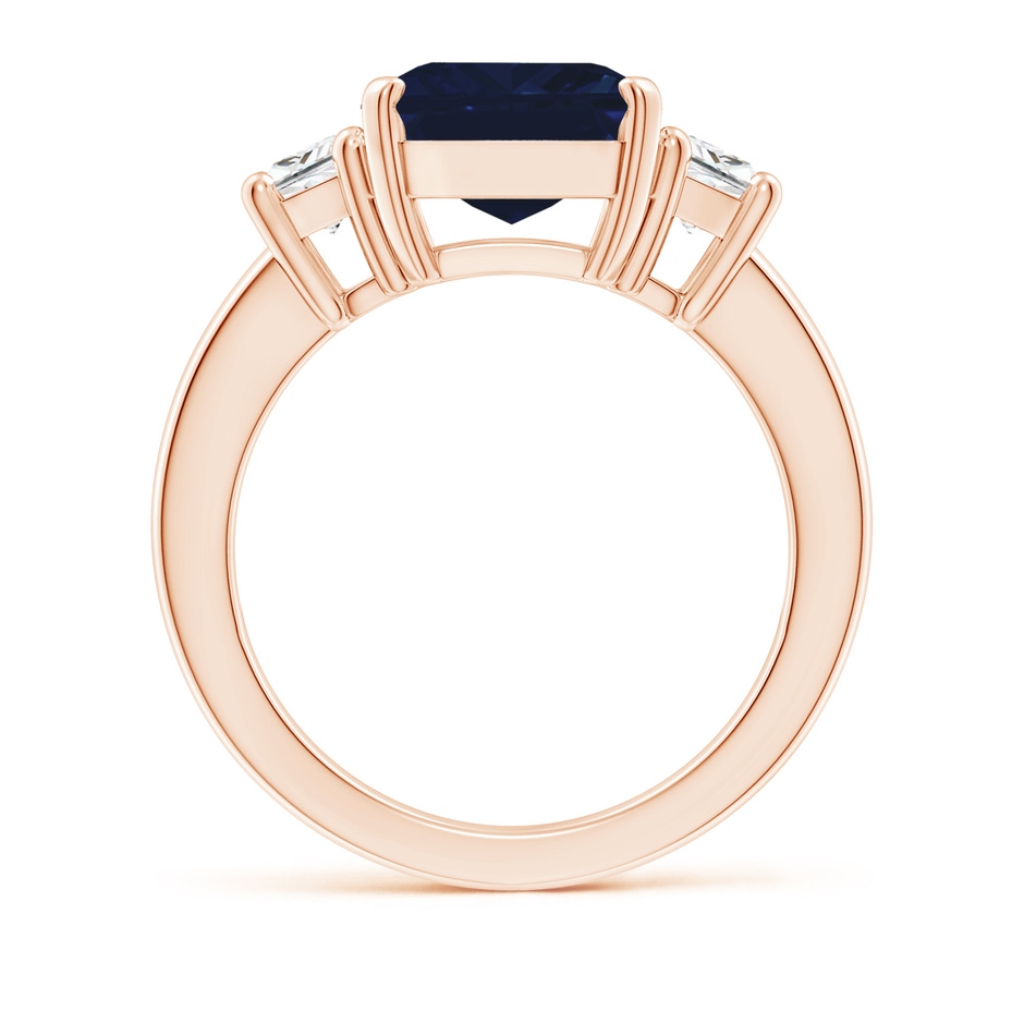 12x10mm AA Blue Sapphire and Diamond Three Stone Ring in Rose Gold side 199