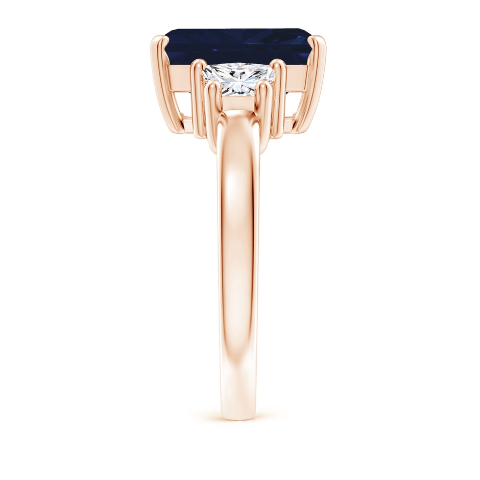 12x10mm AA Blue Sapphire and Diamond Three Stone Ring in Rose Gold side 299