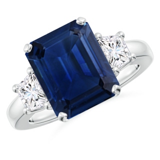 12x10mm AAA Blue Sapphire and Diamond Three Stone Ring in P950 Platinum