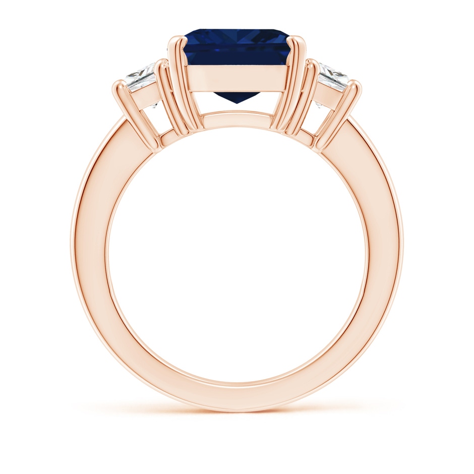 12x10mm AAA Blue Sapphire and Diamond Three Stone Ring in Rose Gold side 199