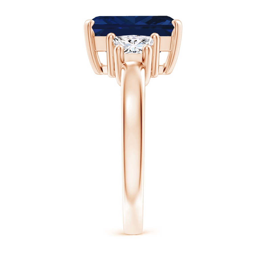 12x10mm AAA Blue Sapphire and Diamond Three Stone Ring in Rose Gold side 299