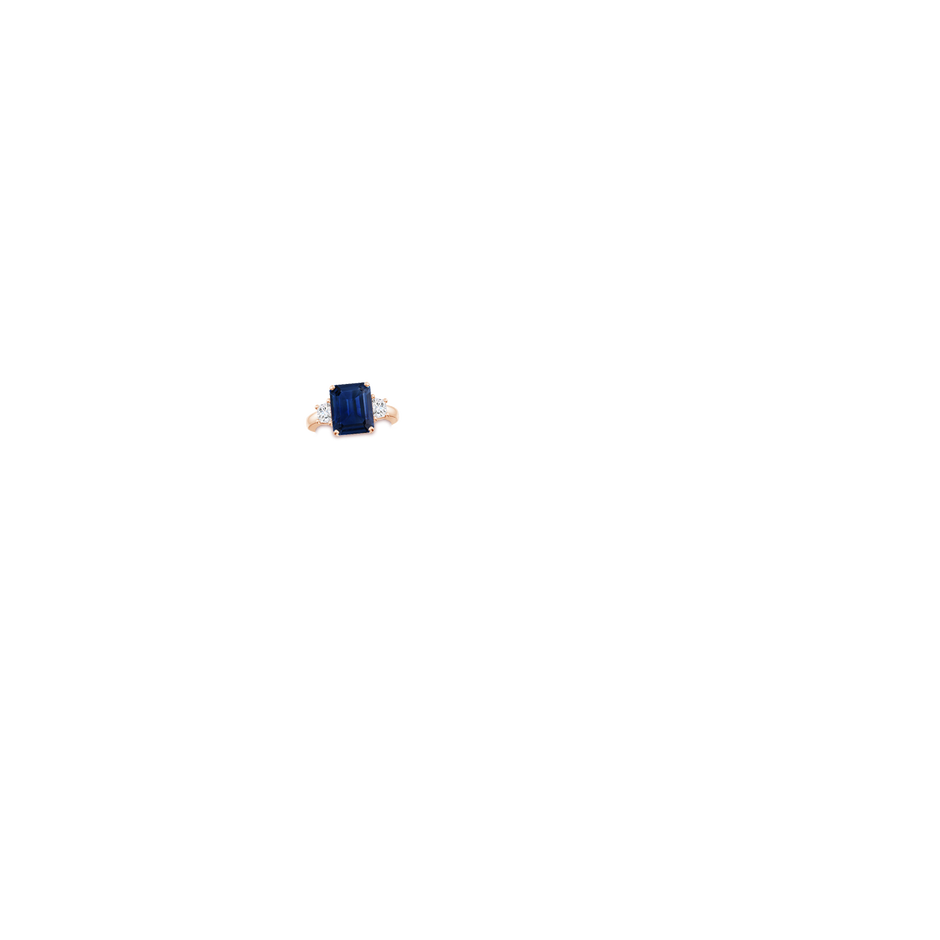 12x10mm AAA Blue Sapphire and Diamond Three Stone Ring in Rose Gold hand