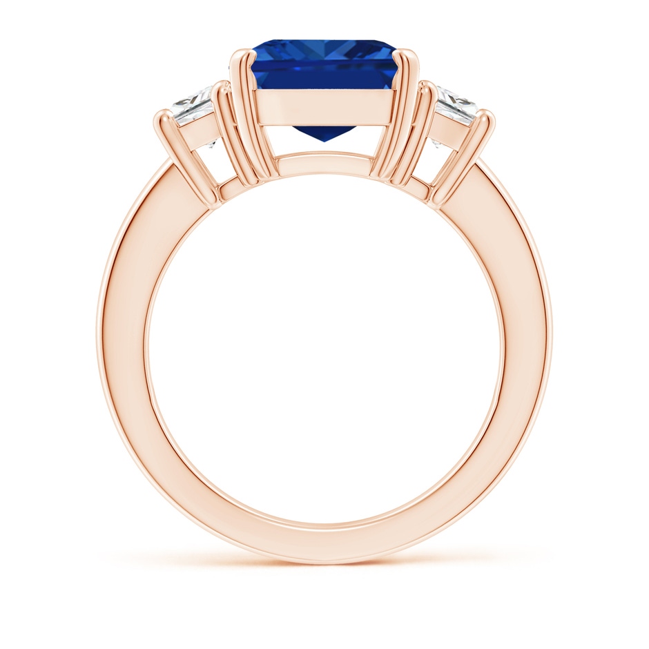 12x10mm AAAA Blue Sapphire and Diamond Three Stone Ring in Rose Gold side 199