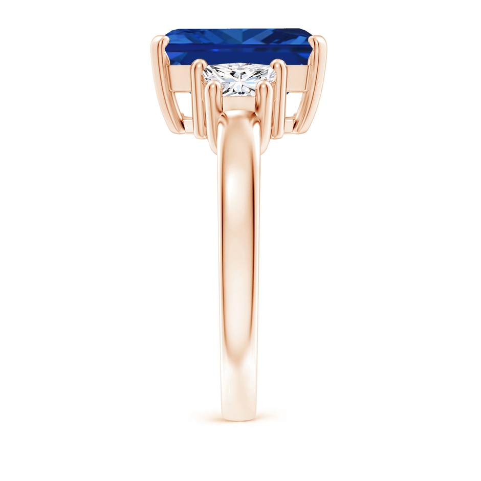 12x10mm AAAA Blue Sapphire and Diamond Three Stone Ring in Rose Gold side 299