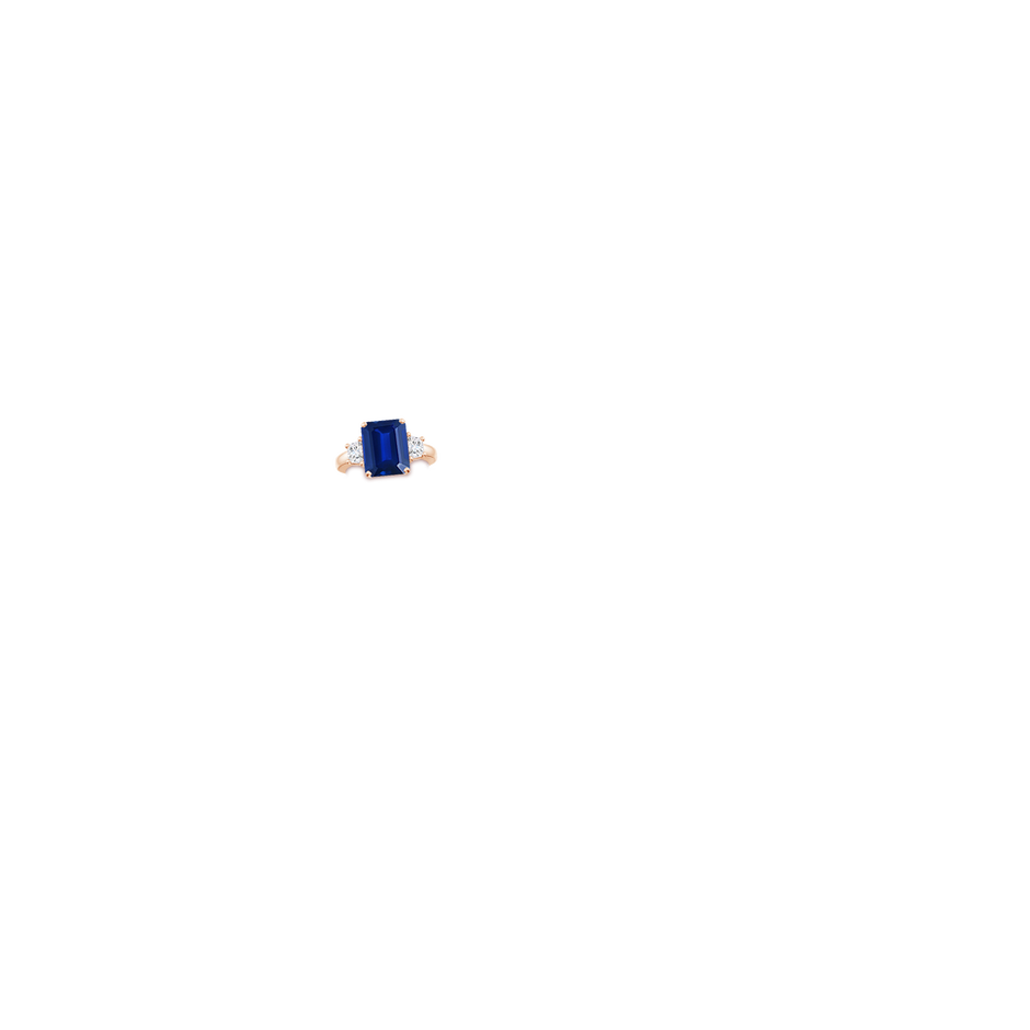 12x10mm AAAA Blue Sapphire and Diamond Three Stone Ring in Rose Gold hand