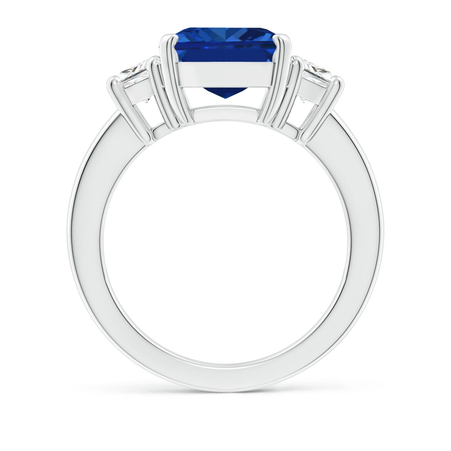 12x10mm AAAA Blue Sapphire and Diamond Three Stone Ring in White Gold - side 3