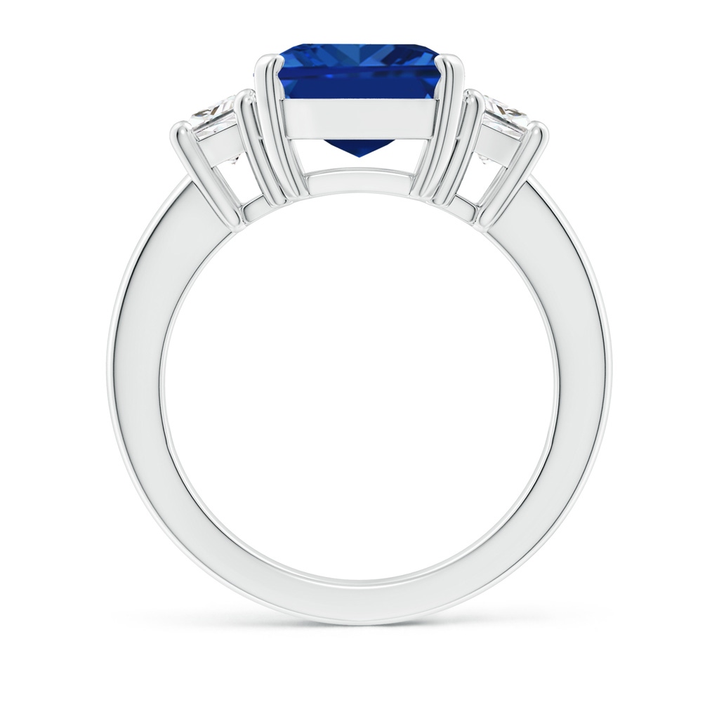 12x10mm Lab-Grown Blue Sapphire and Diamond Three Stone Ring in White Gold - side 199