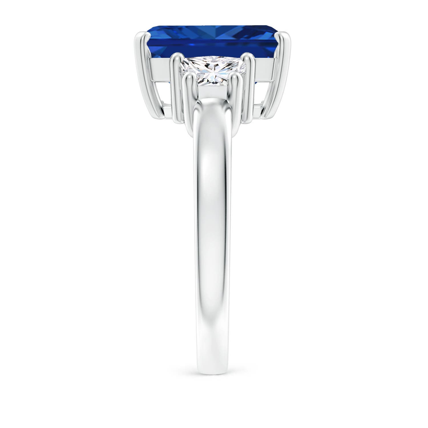 12x10mm AAAA Blue Sapphire and Diamond Three Stone Ring in White Gold - side 4