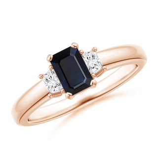 6x4mm A Blue Sapphire and Diamond Three Stone Ring in 10K Rose Gold