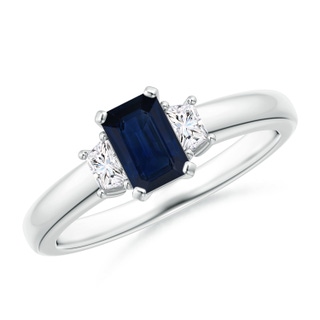 6x4mm AA Blue Sapphire and Diamond Three Stone Ring in P950 Platinum