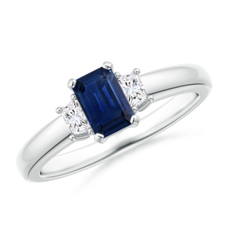 6x4mm AAA Blue Sapphire and Diamond Three Stone Ring in P950 Platinum