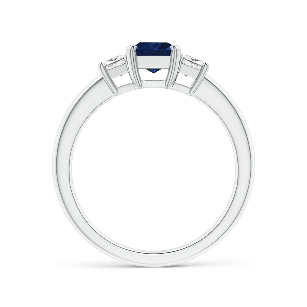 7x5mm AAA Blue Sapphire and Diamond Three Stone Ring in P950 Platinum Side 199