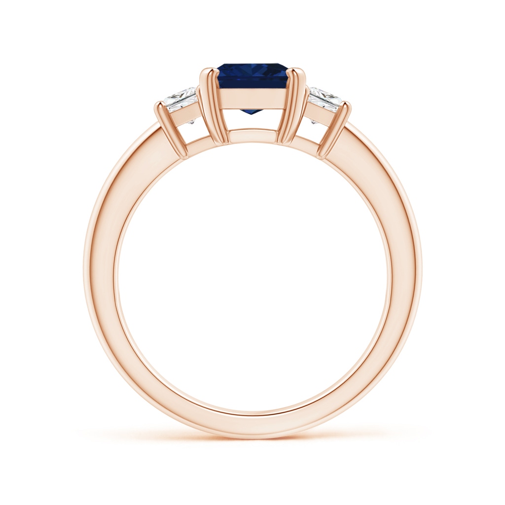 8x6mm AAA Blue Sapphire and Diamond Three Stone Ring in 10K Rose Gold Side 199