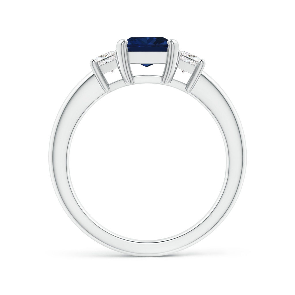 8x6mm AAA Blue Sapphire and Diamond Three Stone Ring in White Gold Side 199
