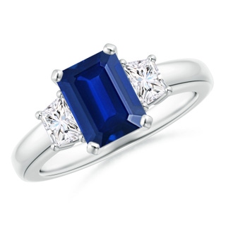 8x6mm AAAA Blue Sapphire and Diamond Three Stone Ring in P950 Platinum