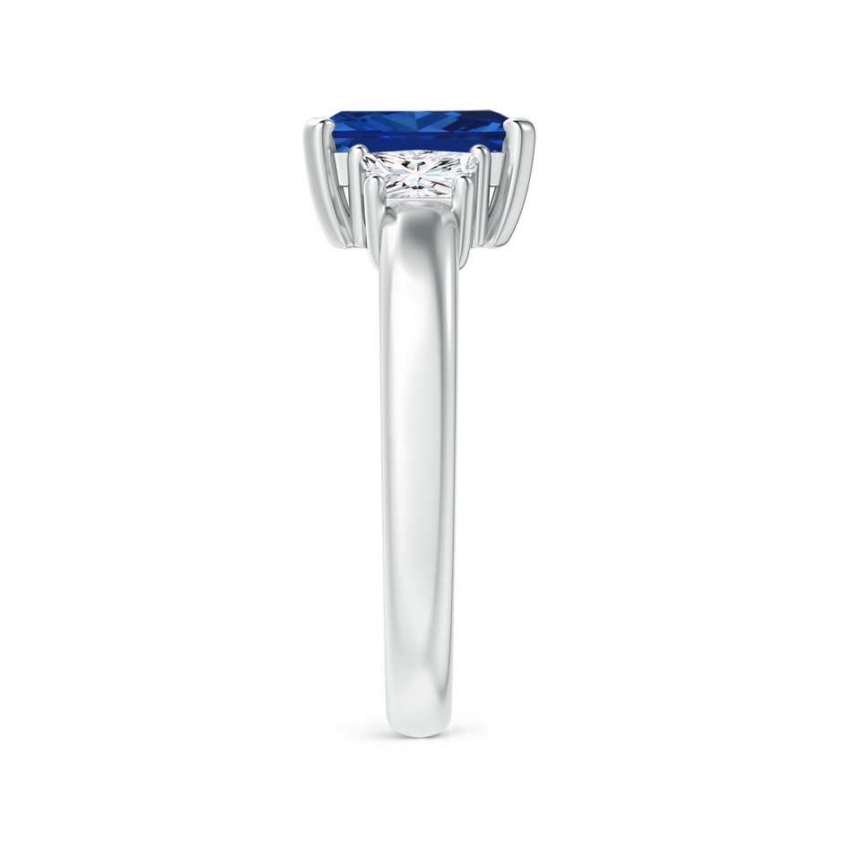 8x6mm AAAA Blue Sapphire and Diamond Three Stone Ring in P950 Platinum side 299