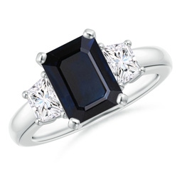 Thin Shank Cushion Sapphire Ring with Diamond Accents