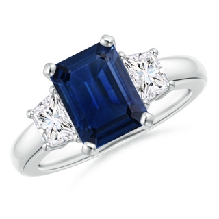 9x7mm AAA Blue Sapphire and Diamond Three Stone Ring in P950 Platinum