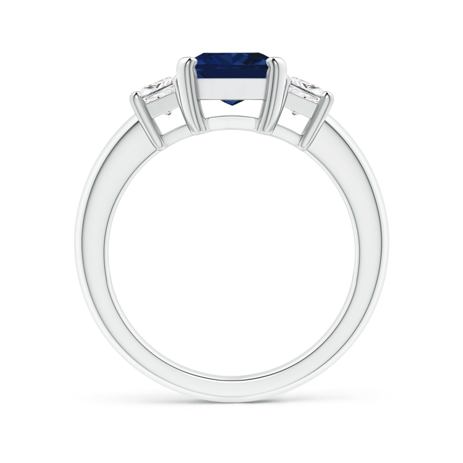 9x7mm AAA Blue Sapphire and Diamond Three Stone Ring in P950 Platinum side 199