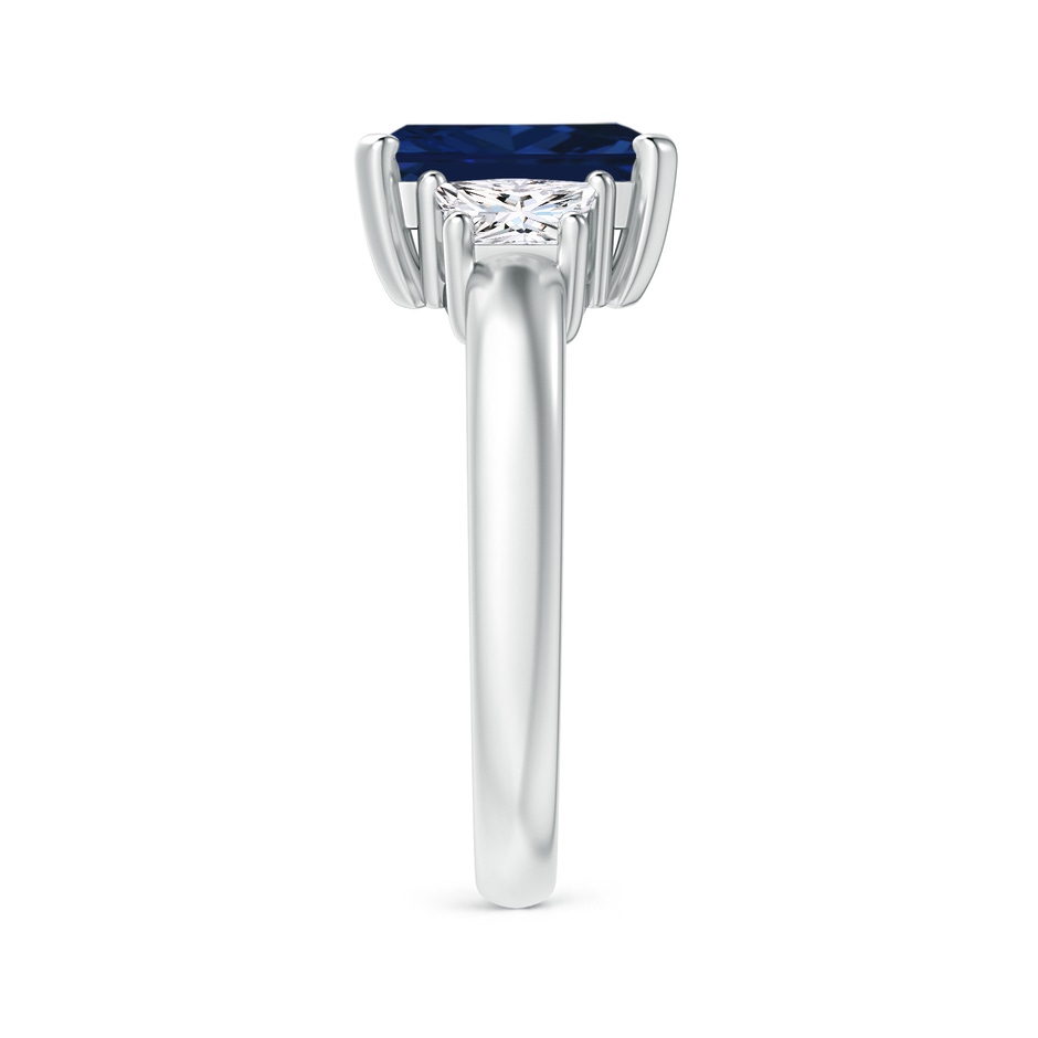9x7mm AAA Blue Sapphire and Diamond Three Stone Ring in P950 Platinum side 299