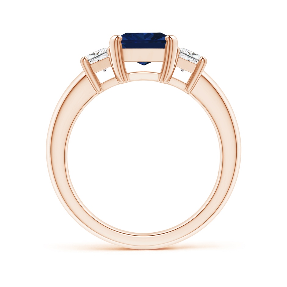 9x7mm AAA Blue Sapphire and Diamond Three Stone Ring in Rose Gold side 199