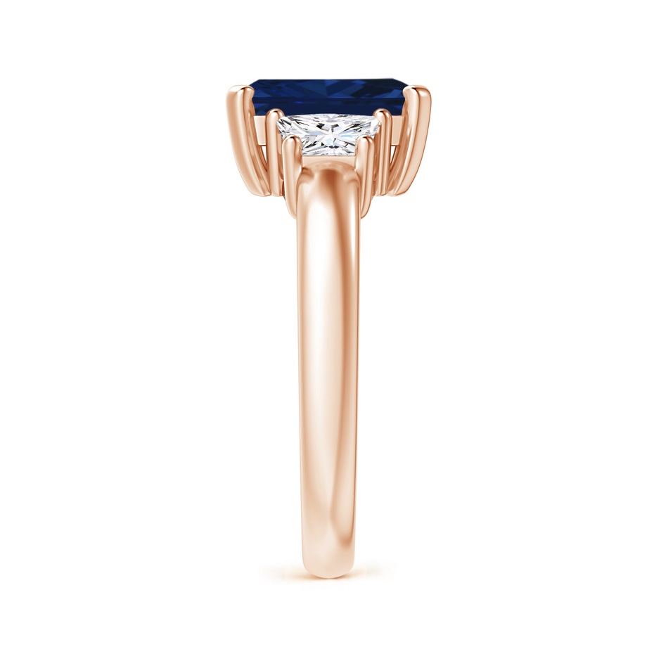 9x7mm AAA Blue Sapphire and Diamond Three Stone Ring in Rose Gold side 299