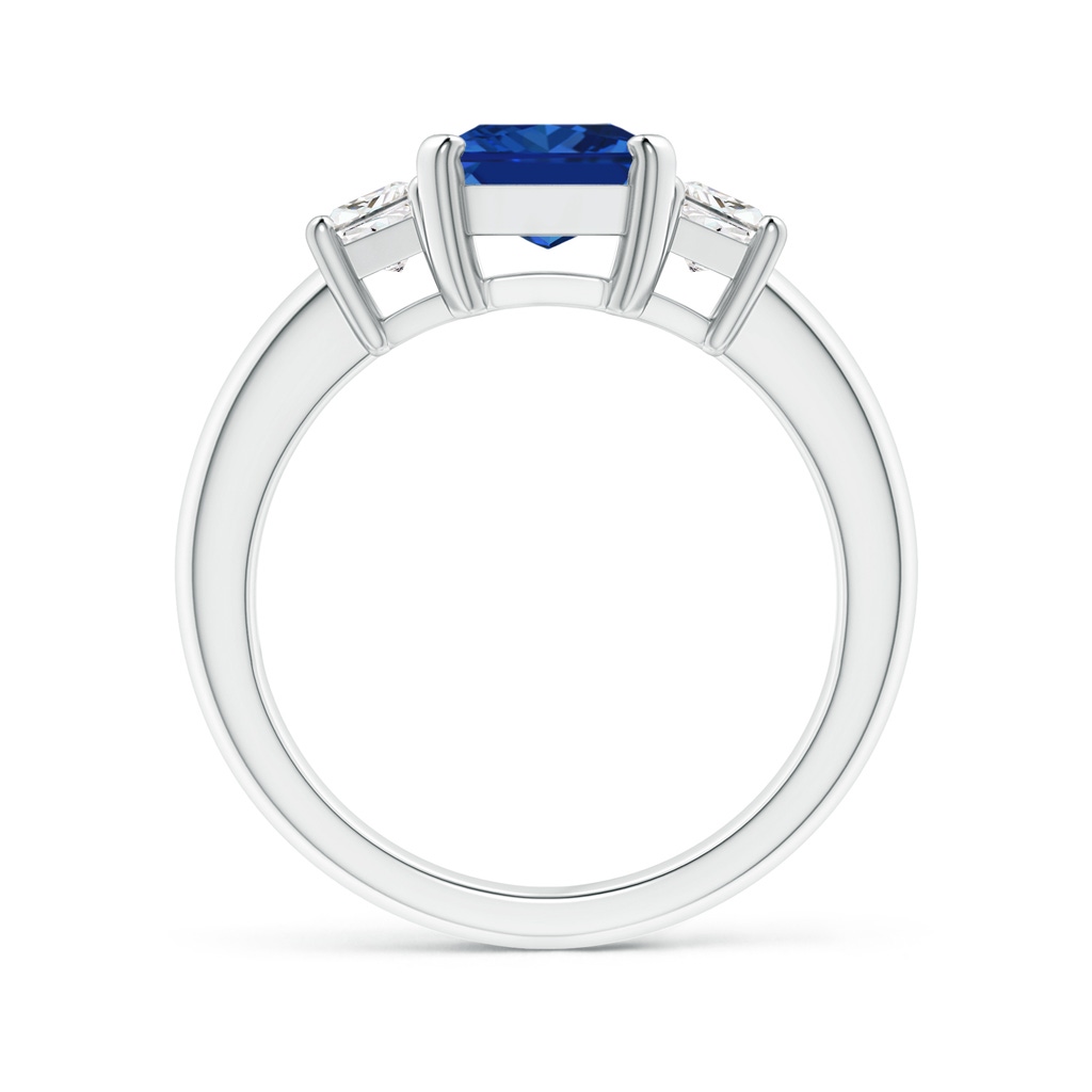9x7mm Lab-Grown Blue Sapphire and Diamond Three Stone Ring in White Gold - side 199