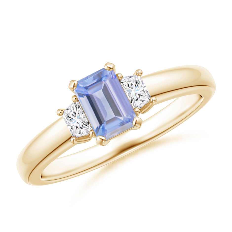6x4mm A Tanzanite and Diamond Three Stone Ring in Yellow Gold 